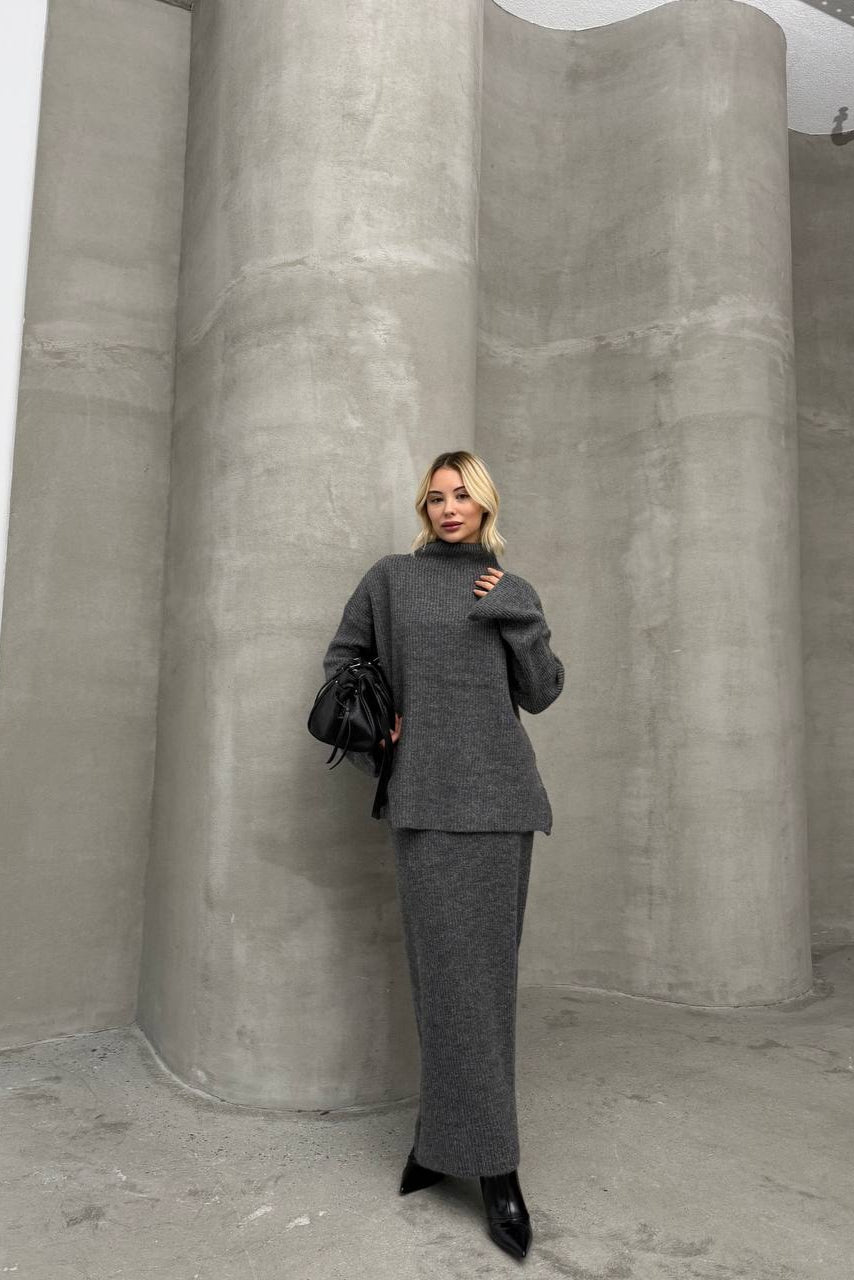 Sweater & SKirt Set- Gray