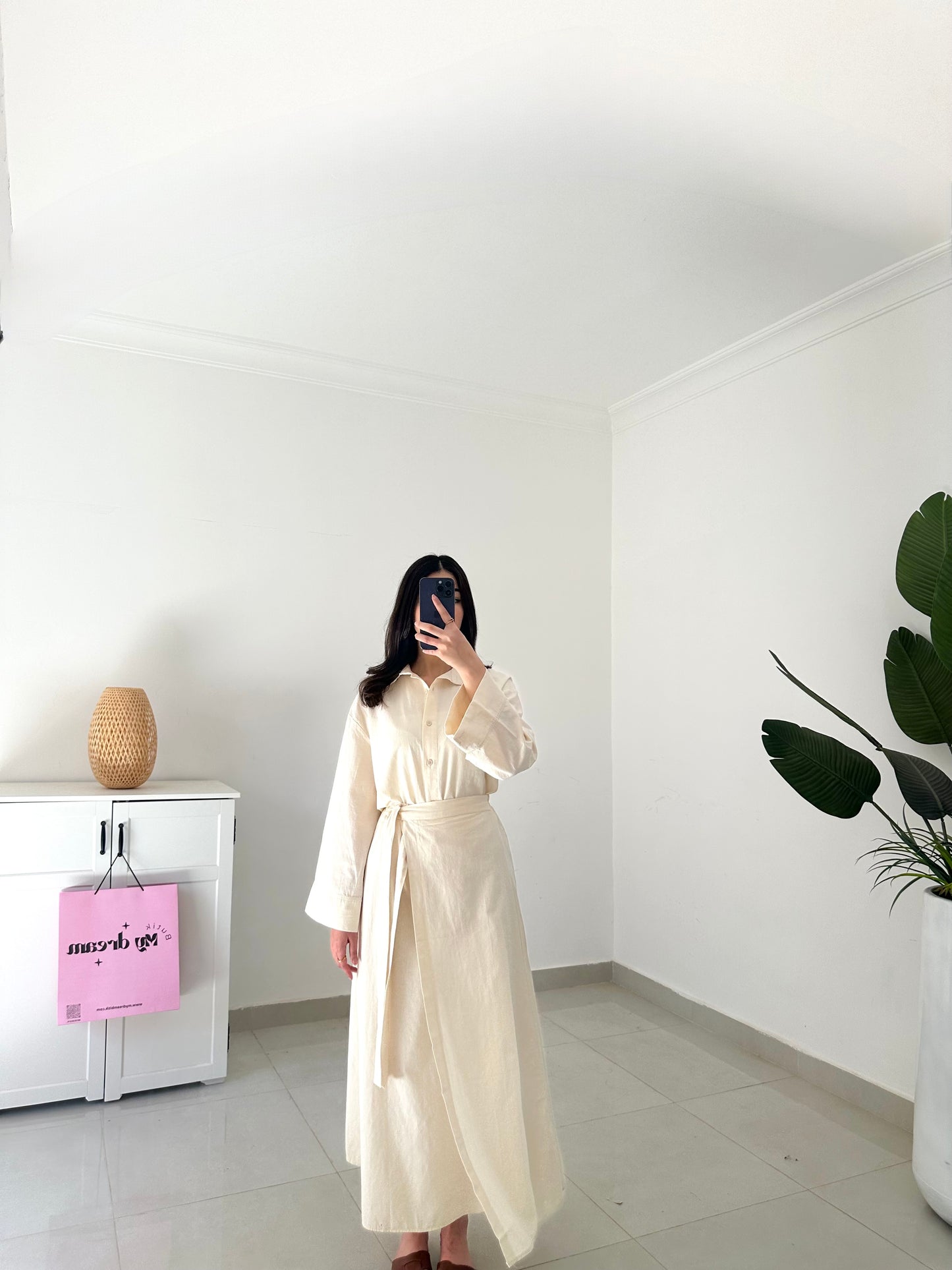 Linen Tie Skirt Set- Beige