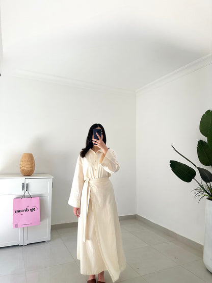 Linen Tie Skirt Set- Beige