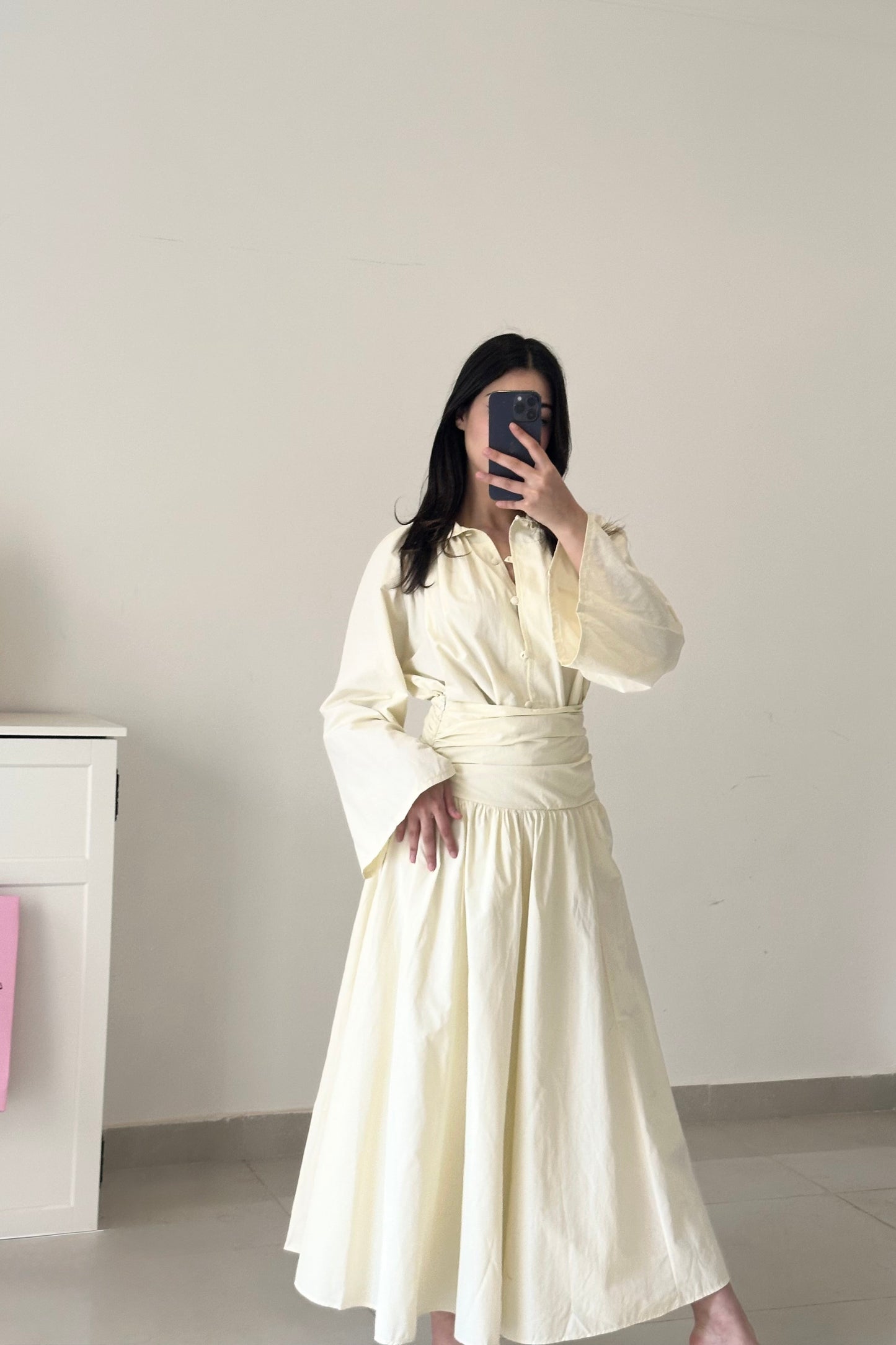 Drape Waist Skirt Set- Cream