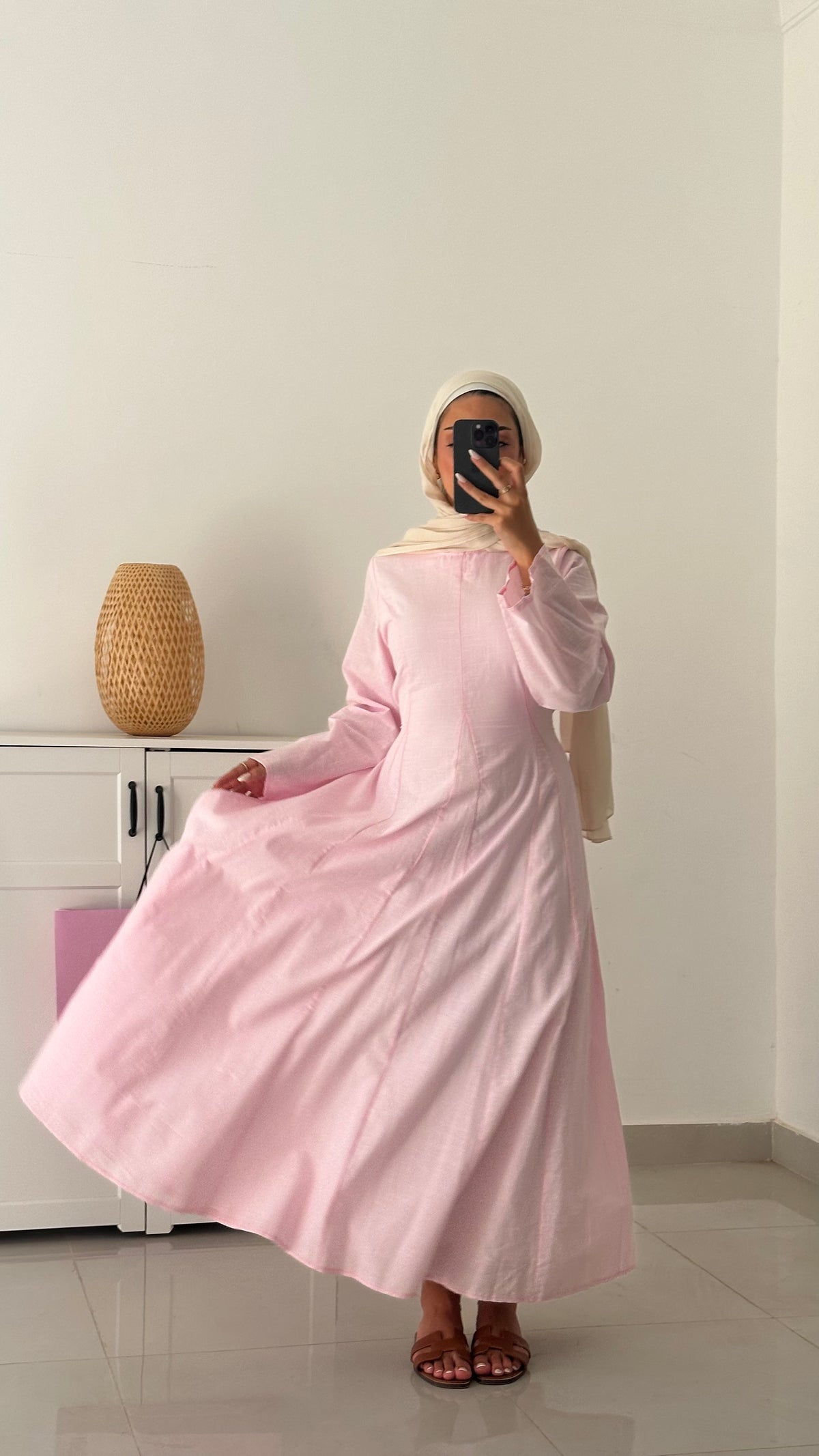 Waisted Maxi Dress-Pink