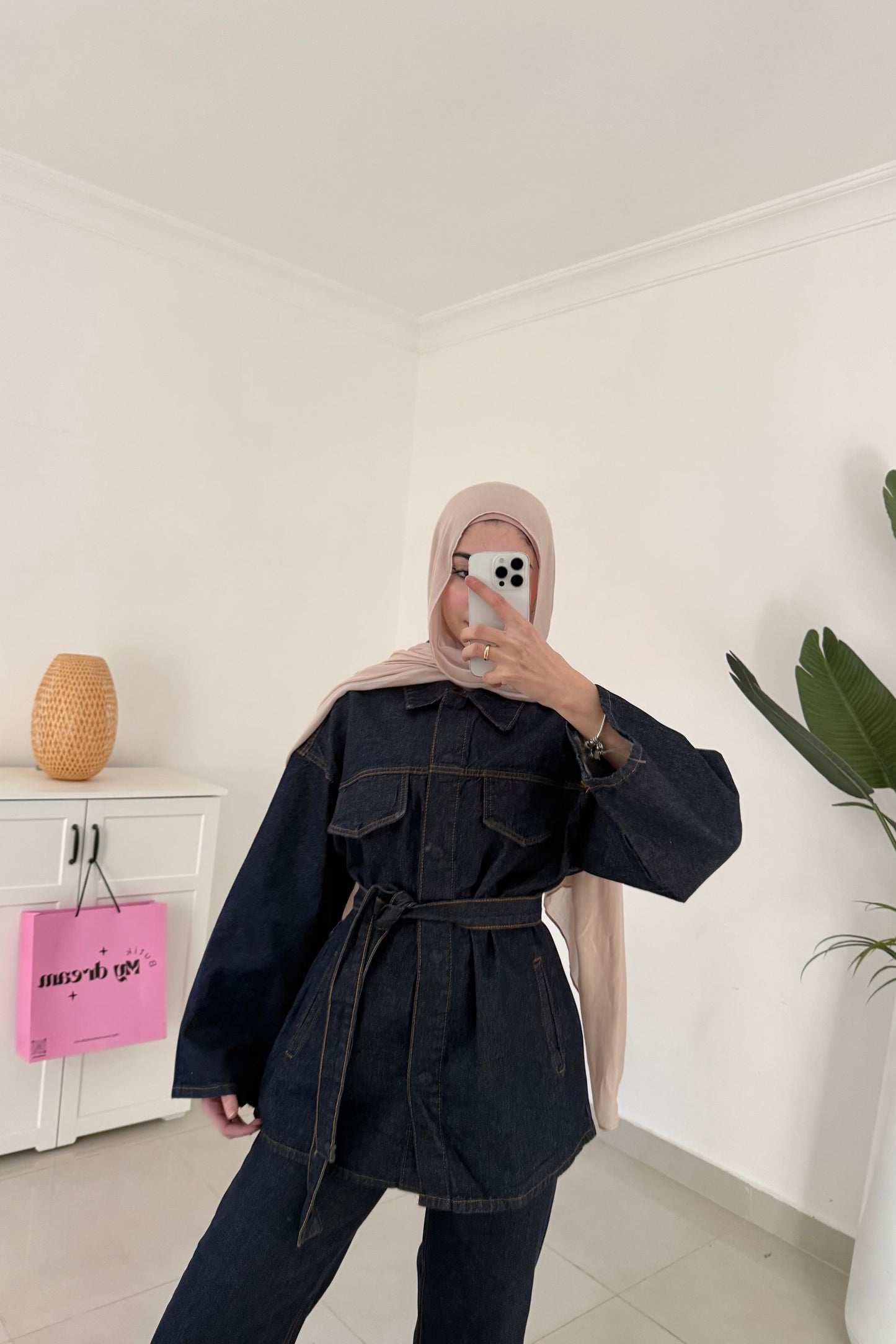 Belted Denim Set- Navy Blue