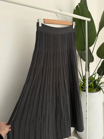 Pleated Triko Skirt-Gray