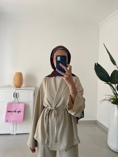 Belted Kimono Set-Beige