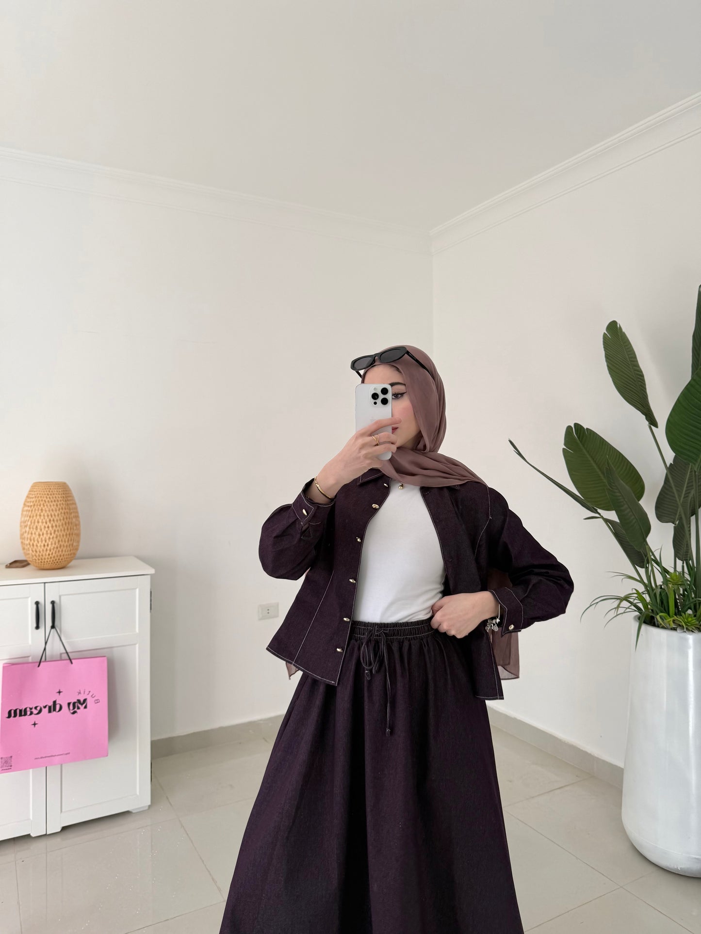 Skirt Denim Set- Burgundy