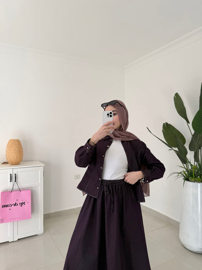Skirt Denim Set- Burgundy