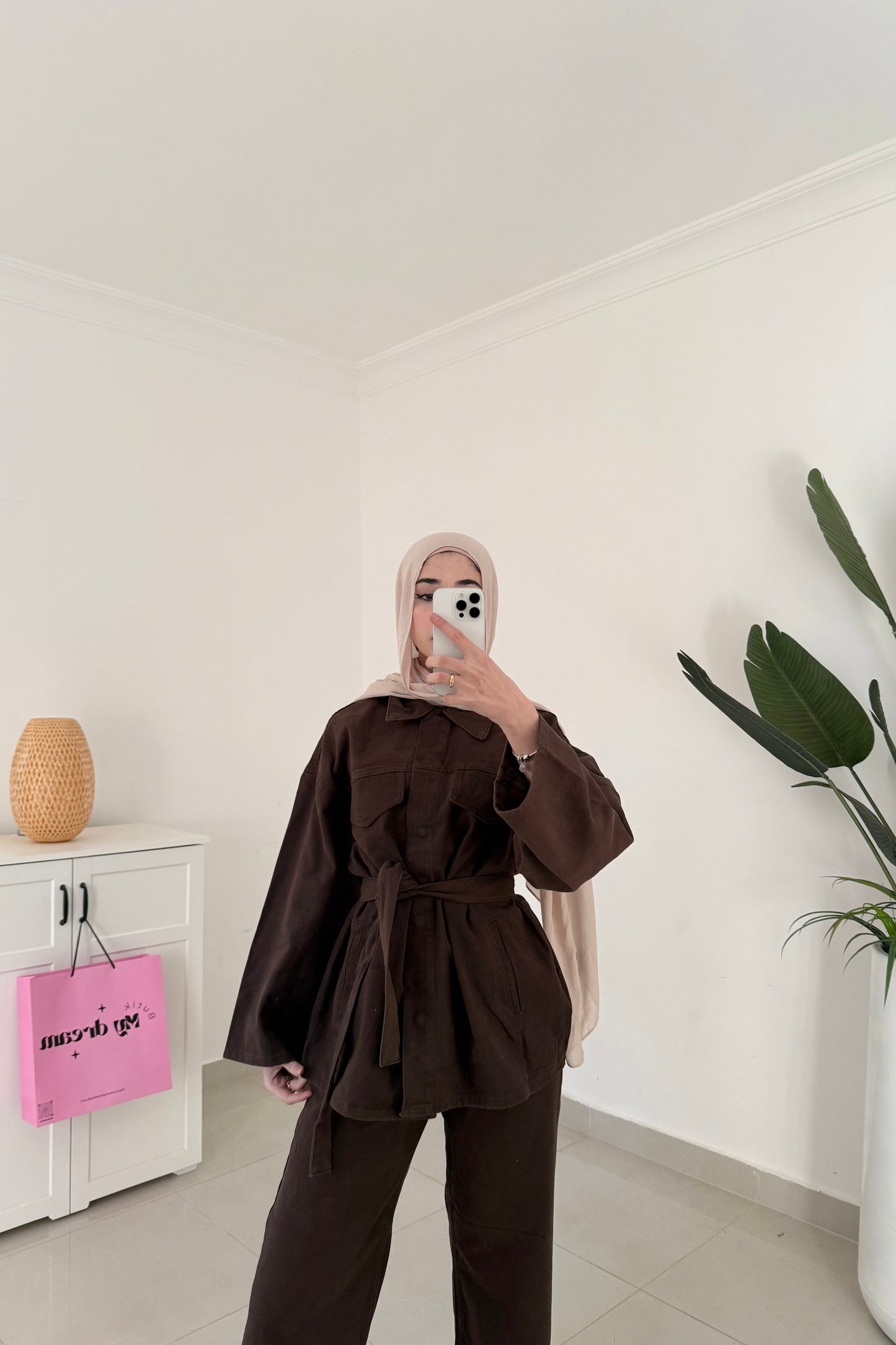 Belted Denim Set- Brown