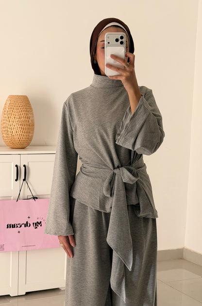 Tie Waist Set- Gray