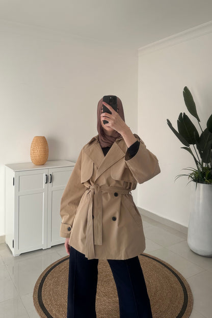 Mid Length Trench Coat- Khaki