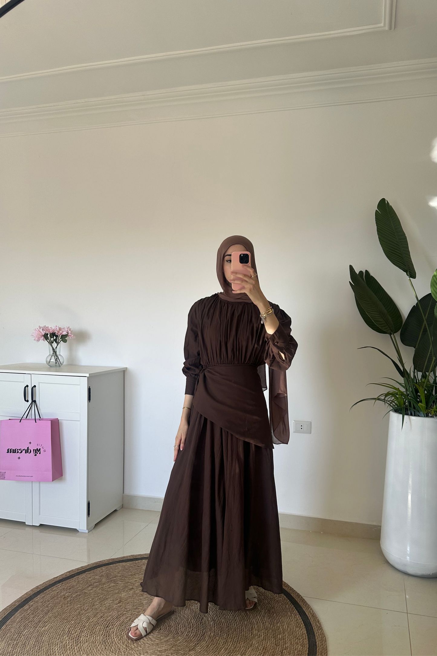 Maxi Dress With OverSkirt- Brown