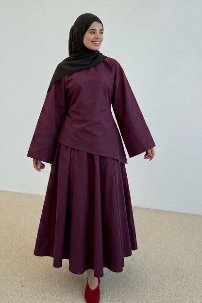 Poplin Skirt Set-Burgundy