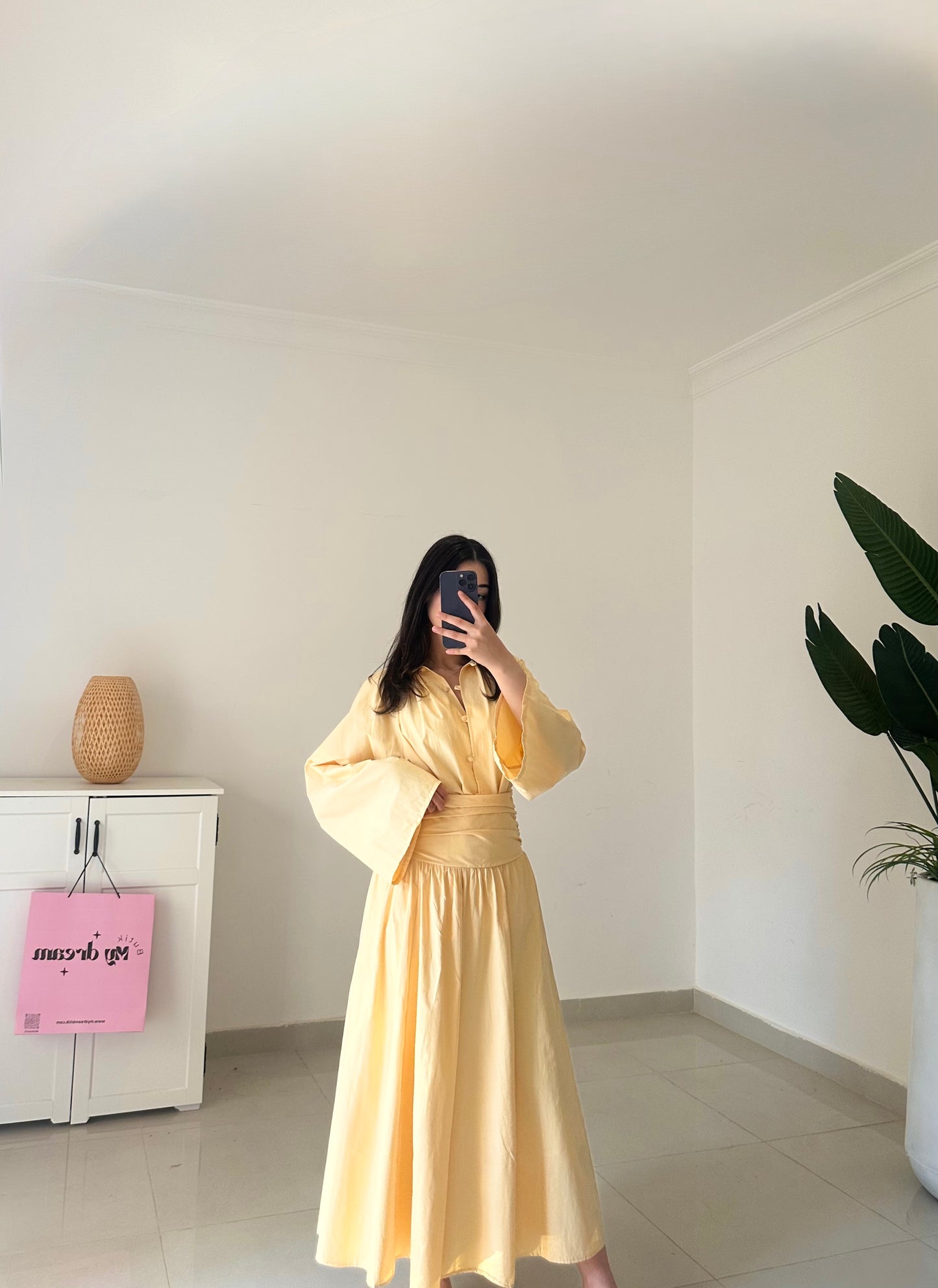 ‏Drape Waist Skirt Set-Yellow