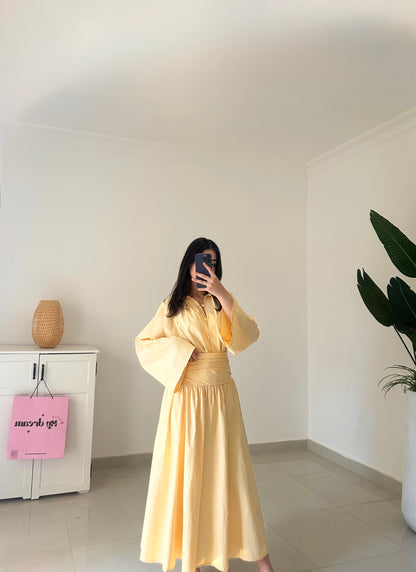 ‏Drape Waist Skirt Set-Yellow