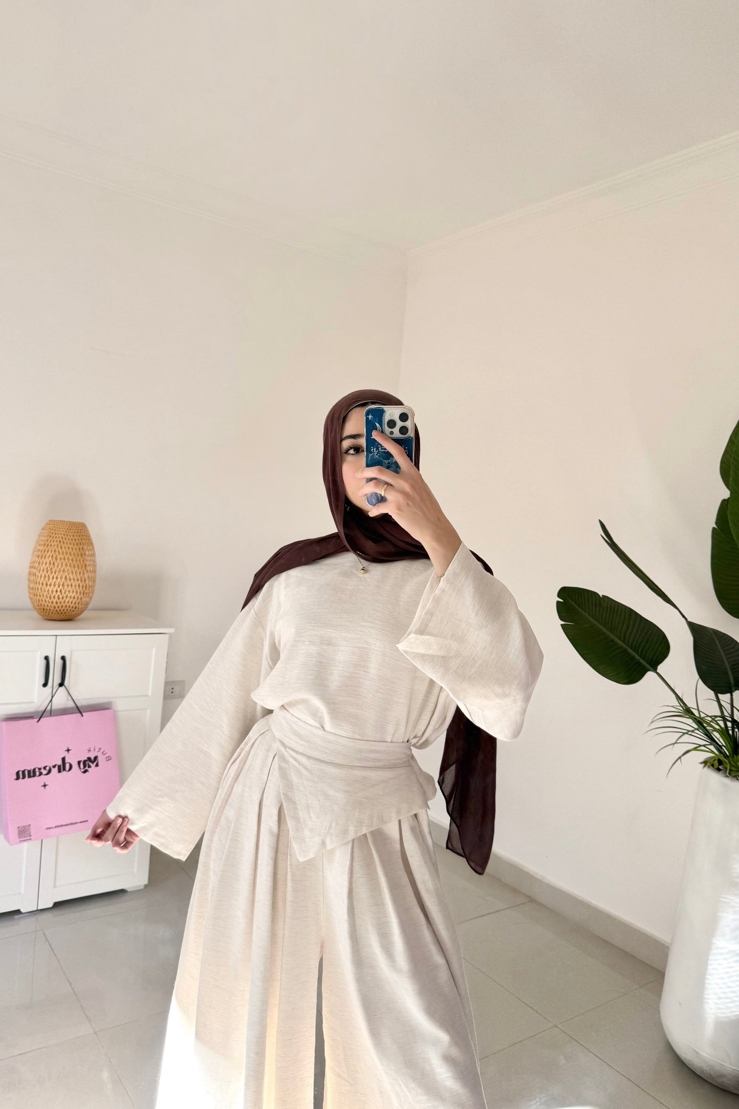 Linen Wide Leg Set-Beige