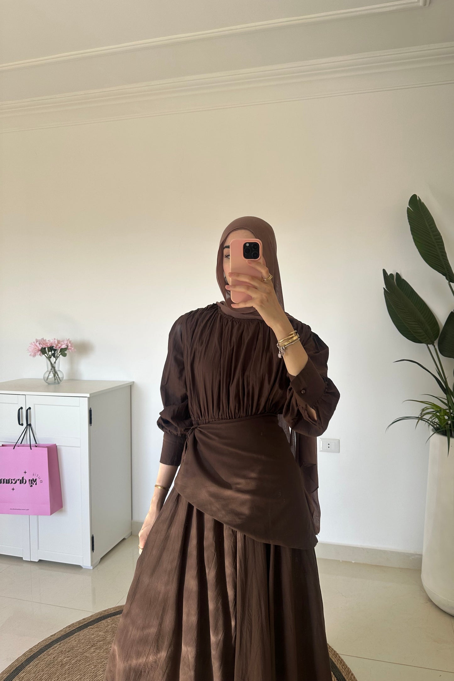Maxi Dress With OverSkirt- Brown