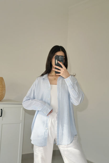 Linen Striped Shirt- Blue