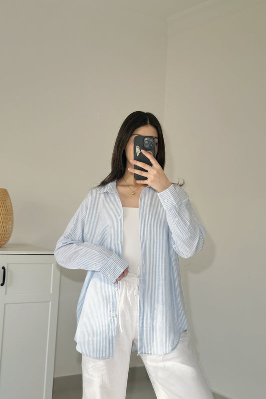 Linen Striped Shirt- Blue
