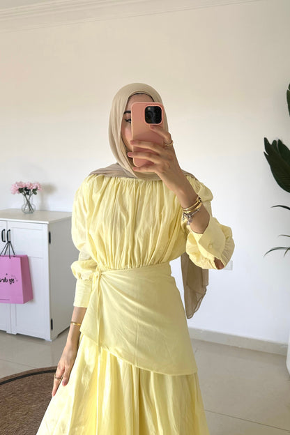 Maxi Dress With Overskirt- Yellow