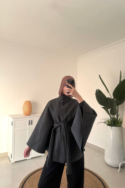 Belted Cape- Gray