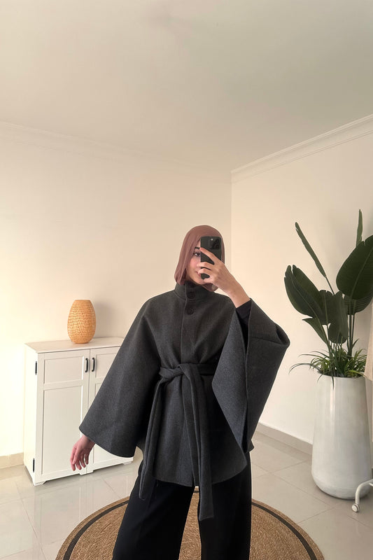 Belted Cape- Gray