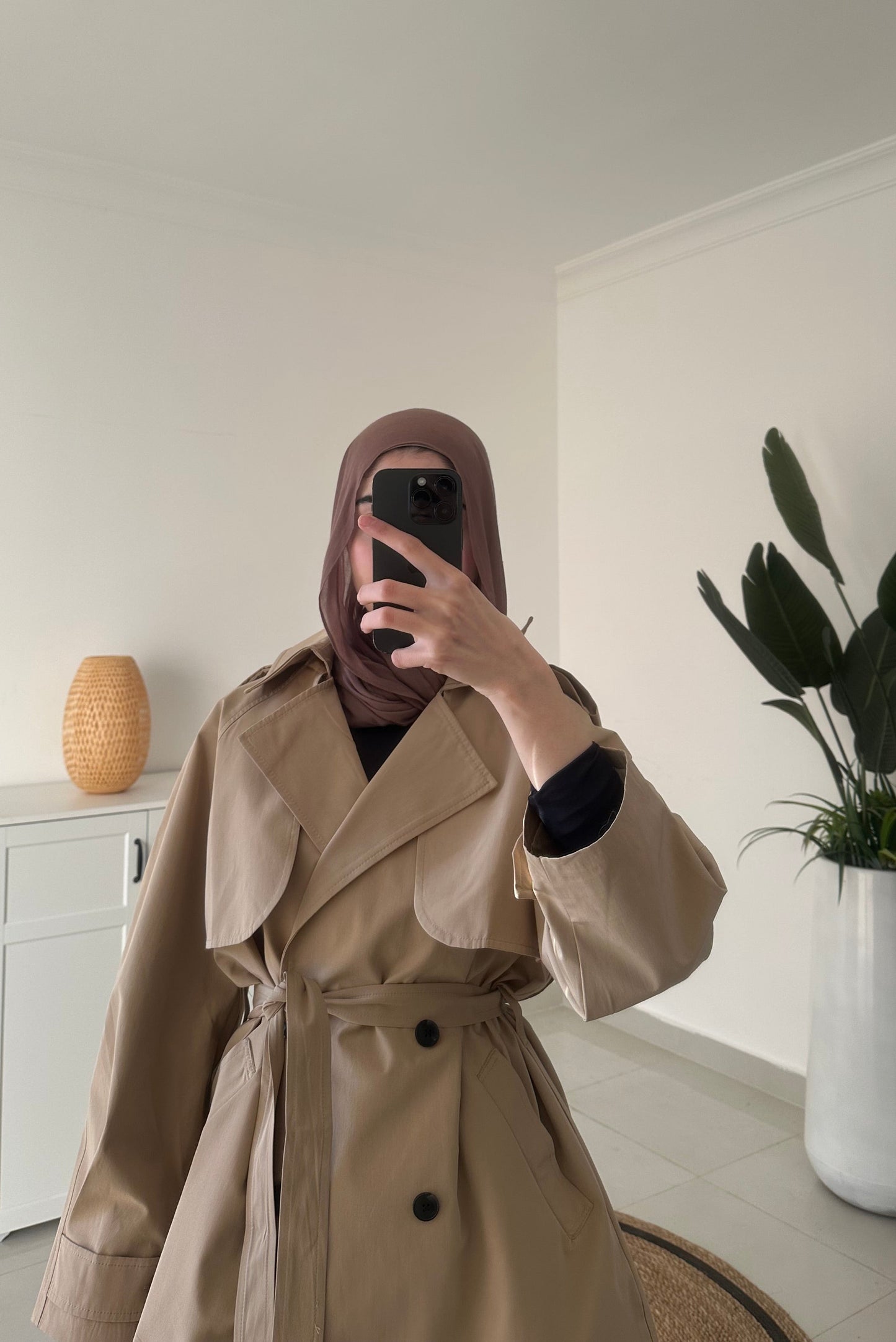 Mid Length Trench Coat- Khaki
