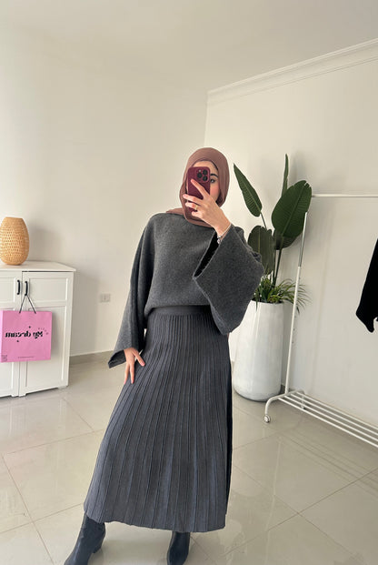 Pleated Triko Skirt-Gray