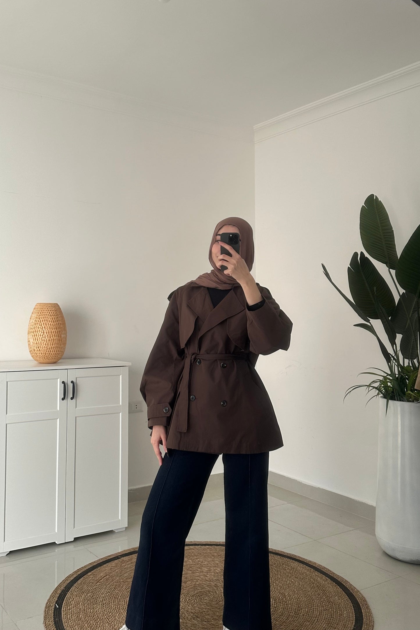 Mid Length Trench Coat- Brown