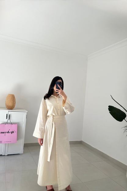 Linen Tie Skirt Set- Beige