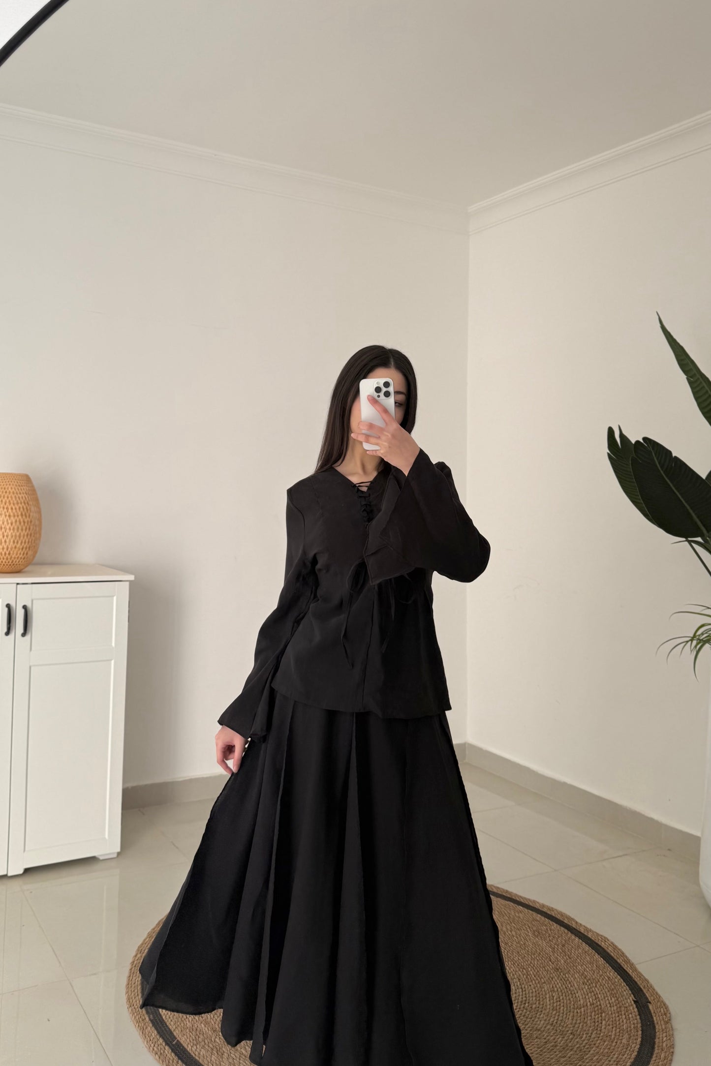 Nursoul Layered Skirt Set- Black