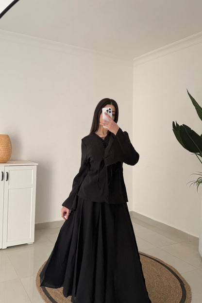 Nursoul Layered Skirt Set- Black