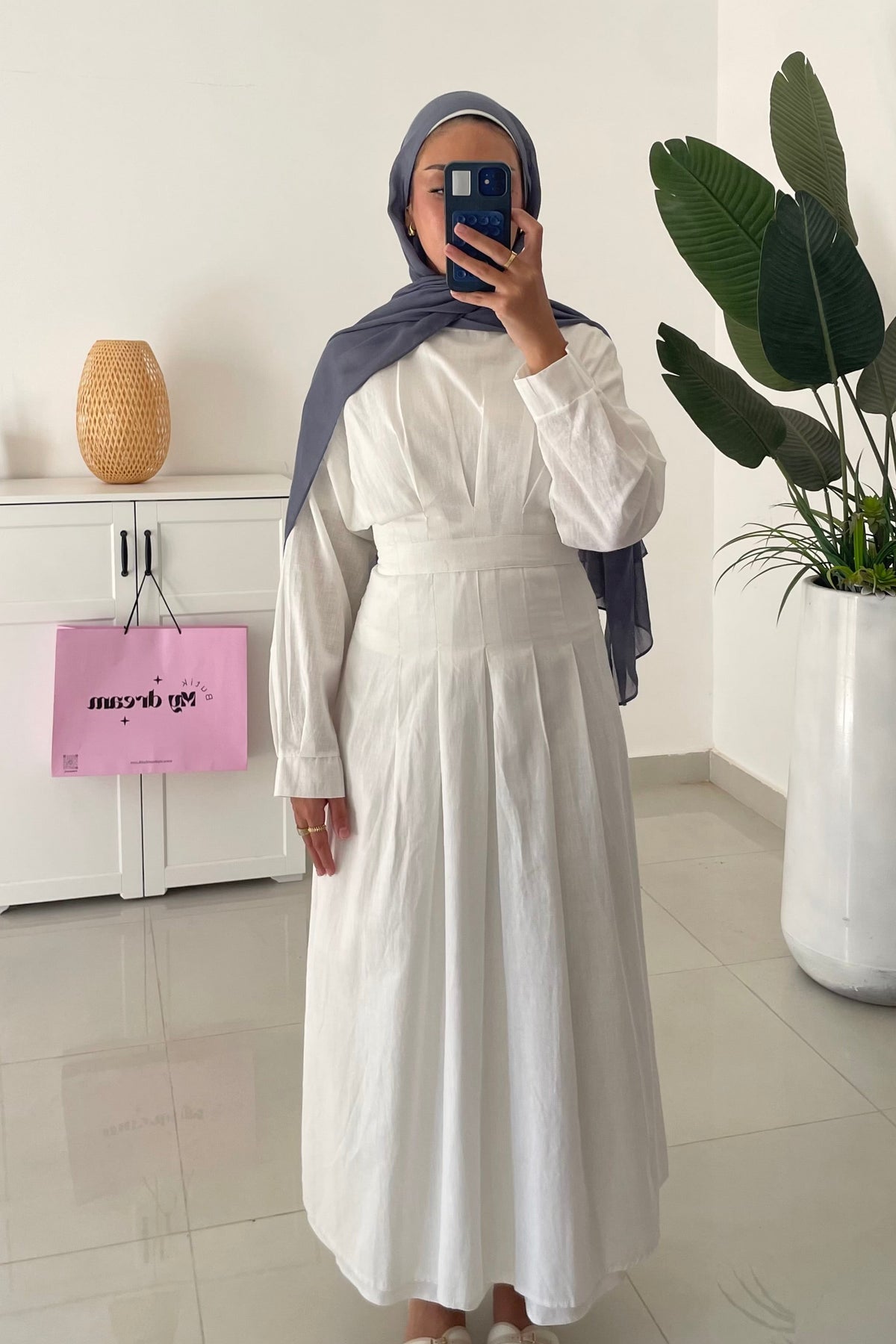 Wasted Linen Dress- White