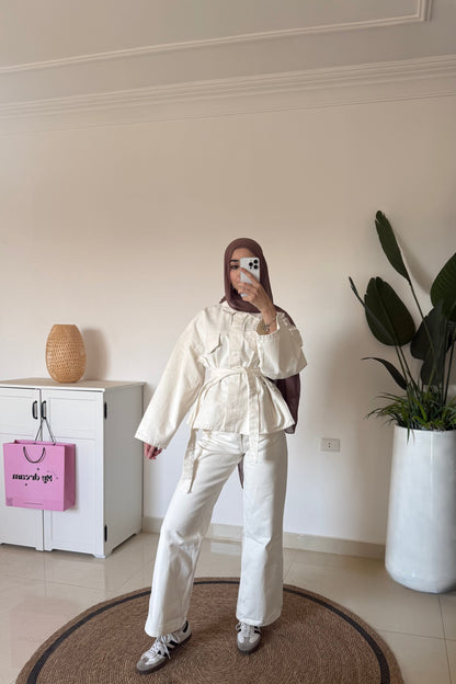 Denim Pants Set- Cream