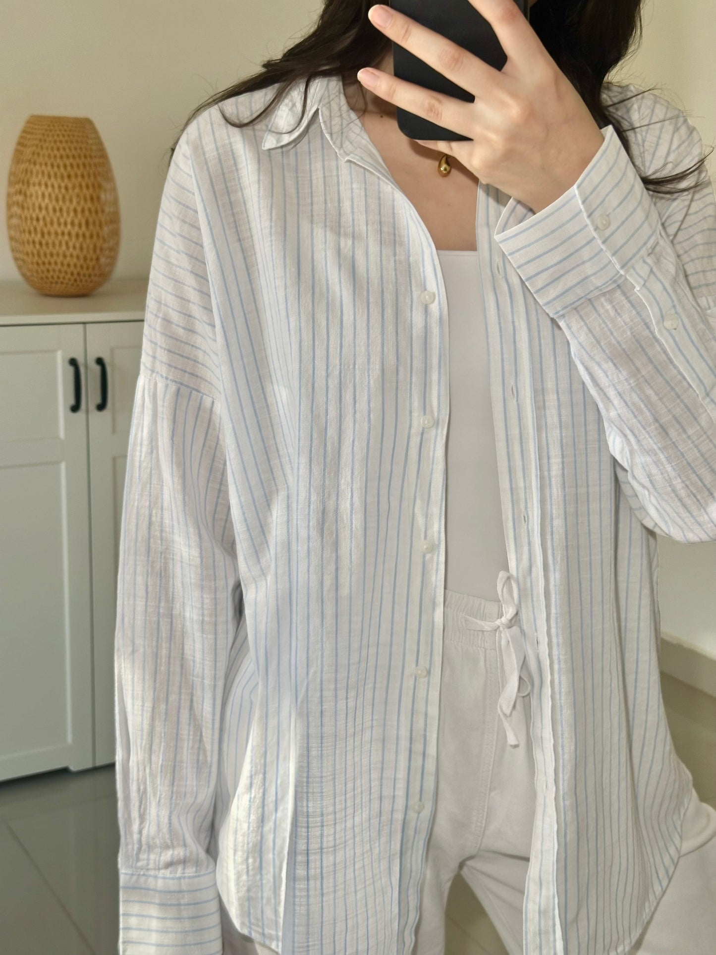 Linen Striped Shirt- blue and white