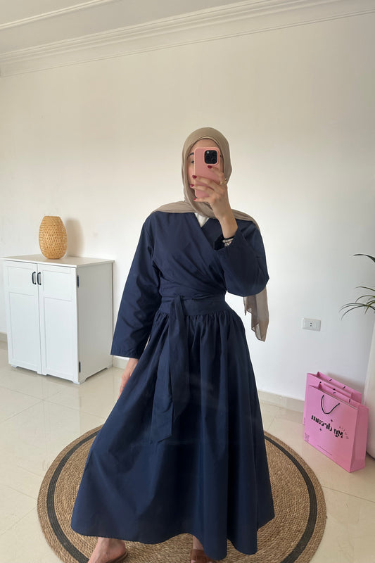 Wrap Top With Skirt Set-Navy Blue
