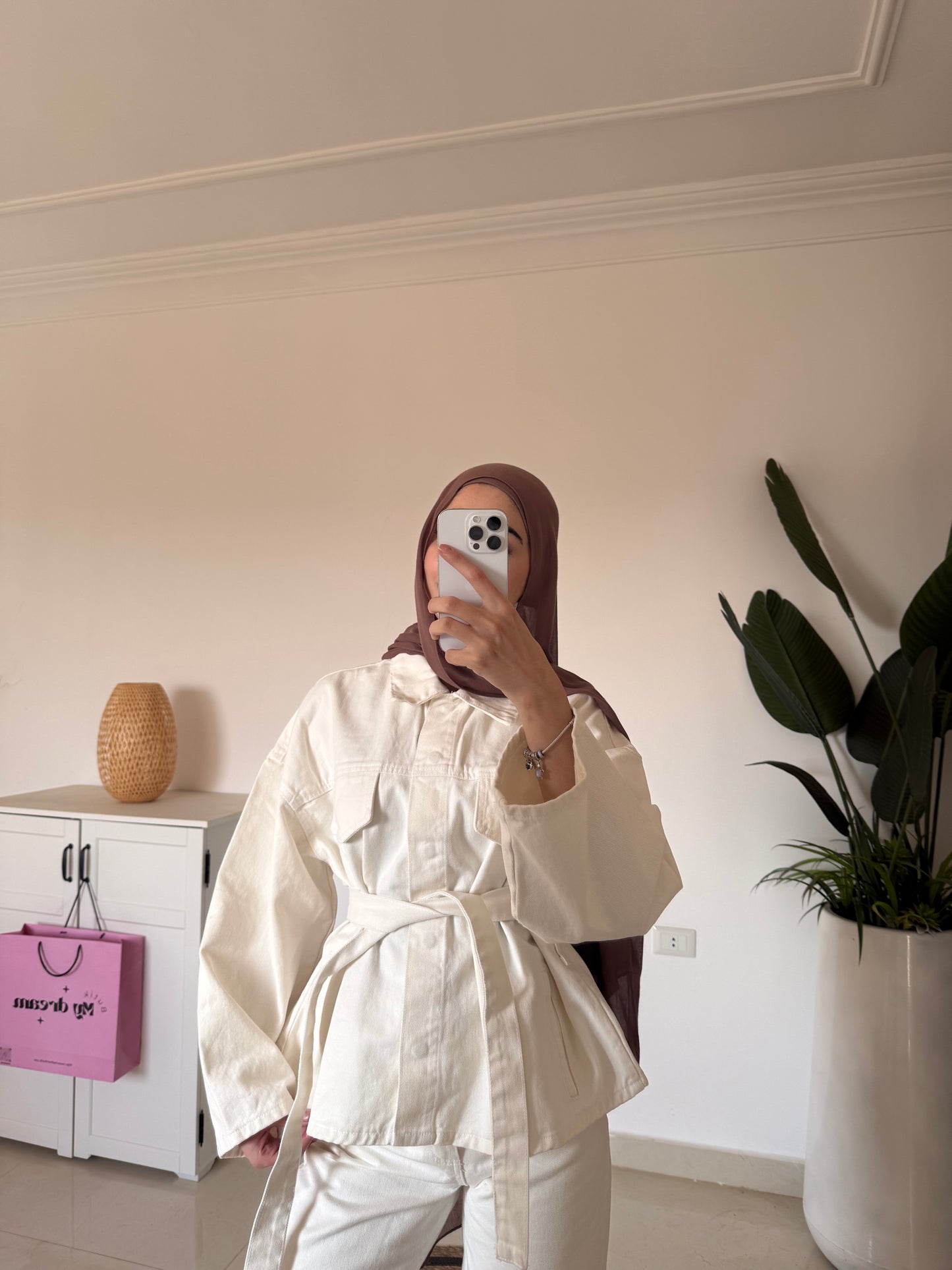 Denim Pants Set- Cream