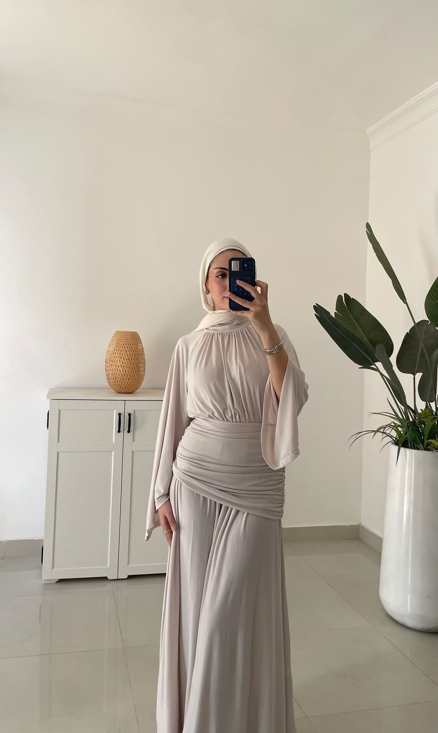 Drape Waist Maxi Dress-Beige