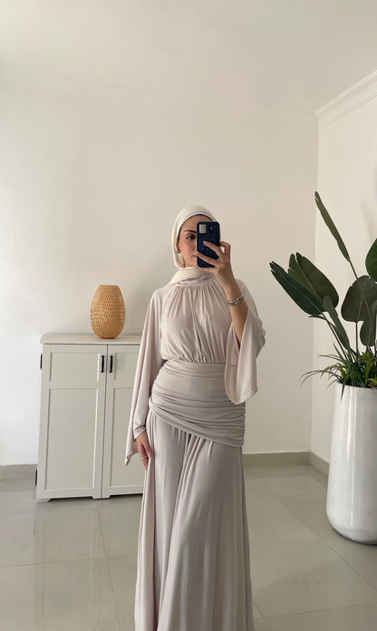 Drape Waist Maxi Dress-Beige
