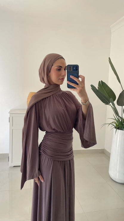 Drape Waist Maxi Dress-Brown