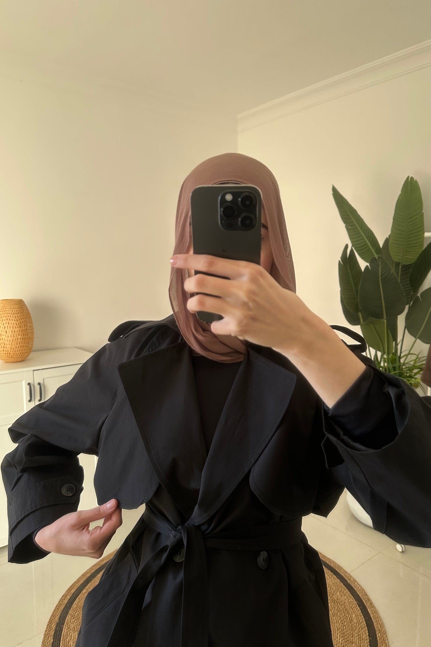 Mid Length Trench Coat- Black