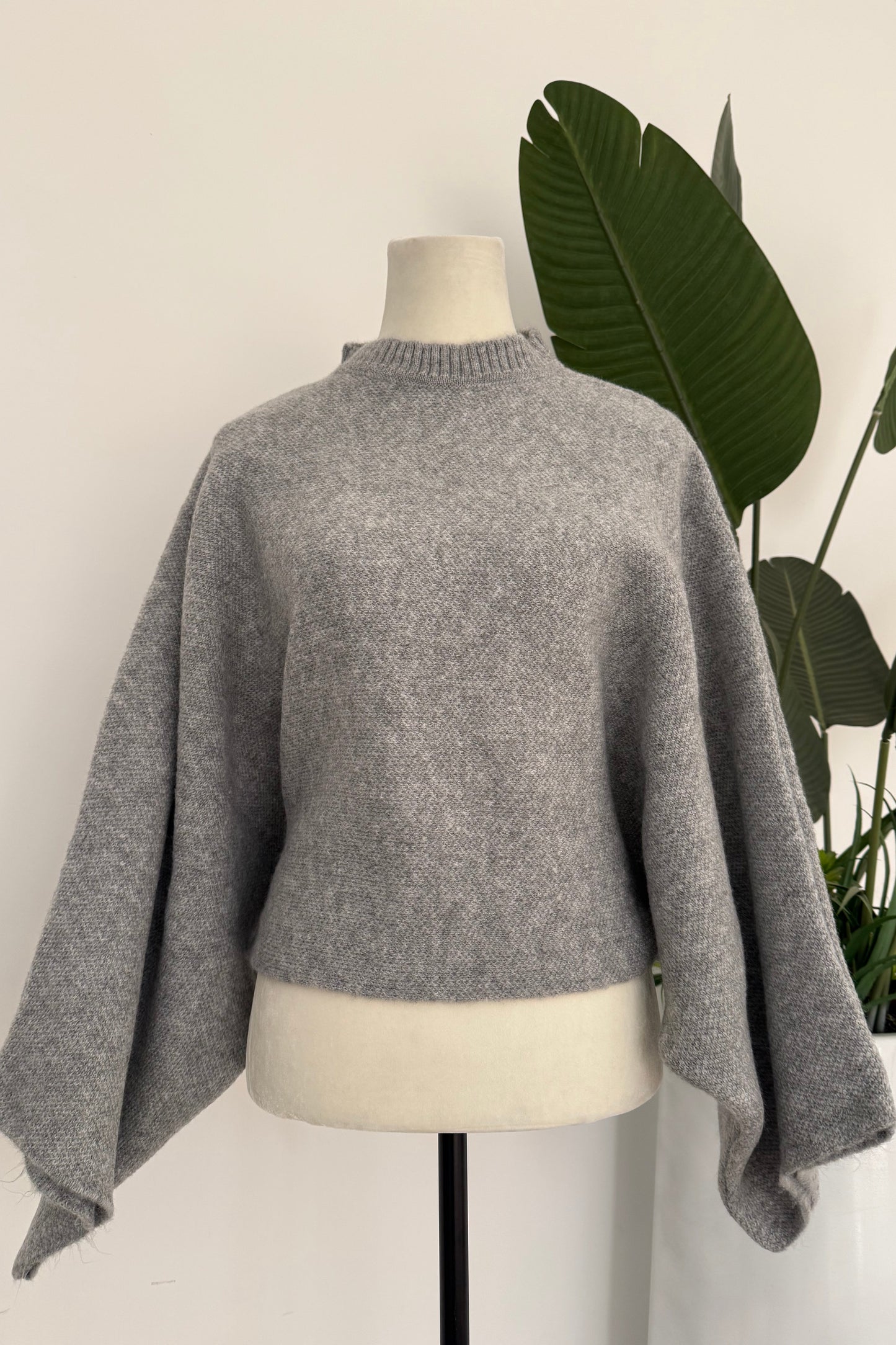 Batwing Sleeve Oversized Sweater- Light Gray