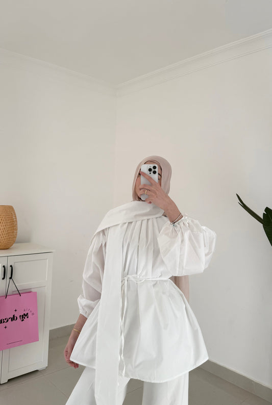 Poplin Sleeve Top- White