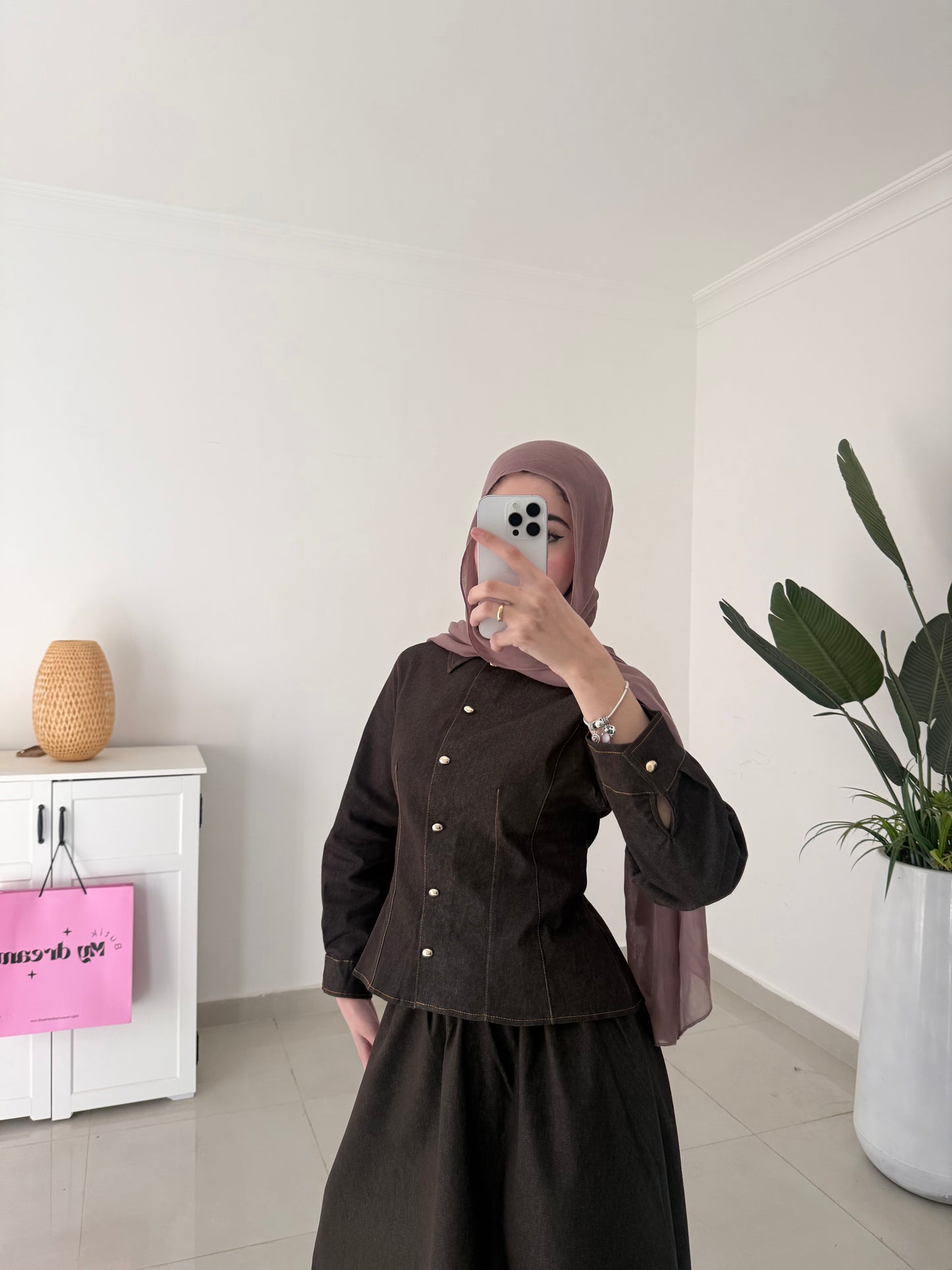 Denim Skirt Set- Brown