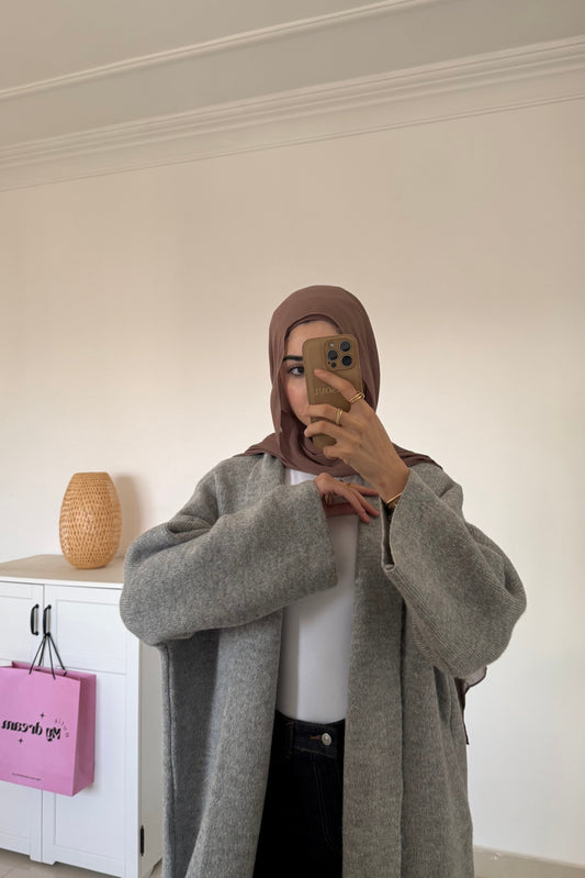 Long Oversized Cardigan- Light Gray