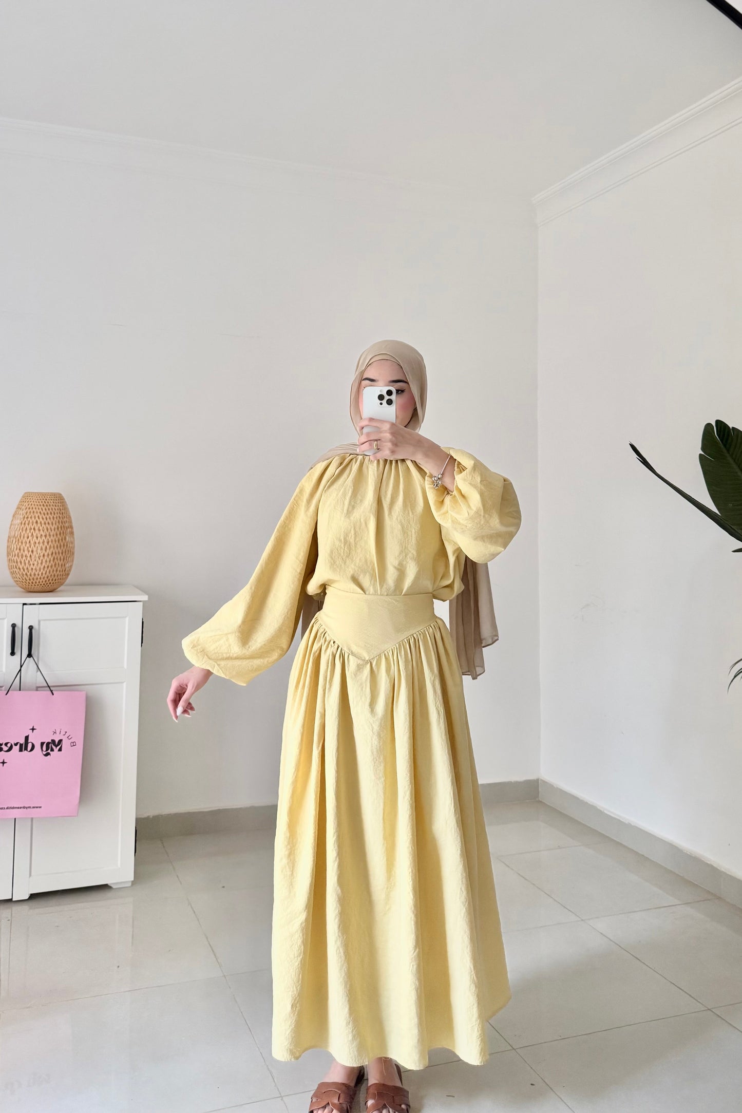 Lantern Sleeve Skirt Set- Yellow