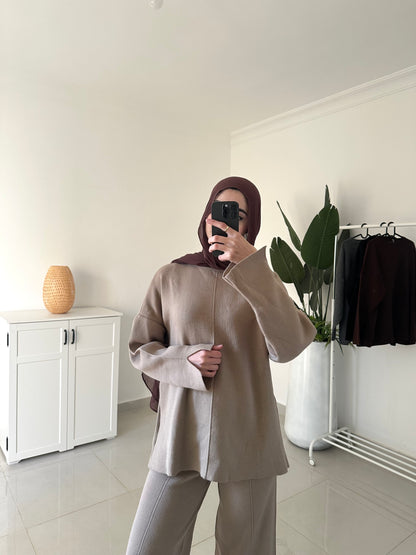 Oversized Triko Set- Beige