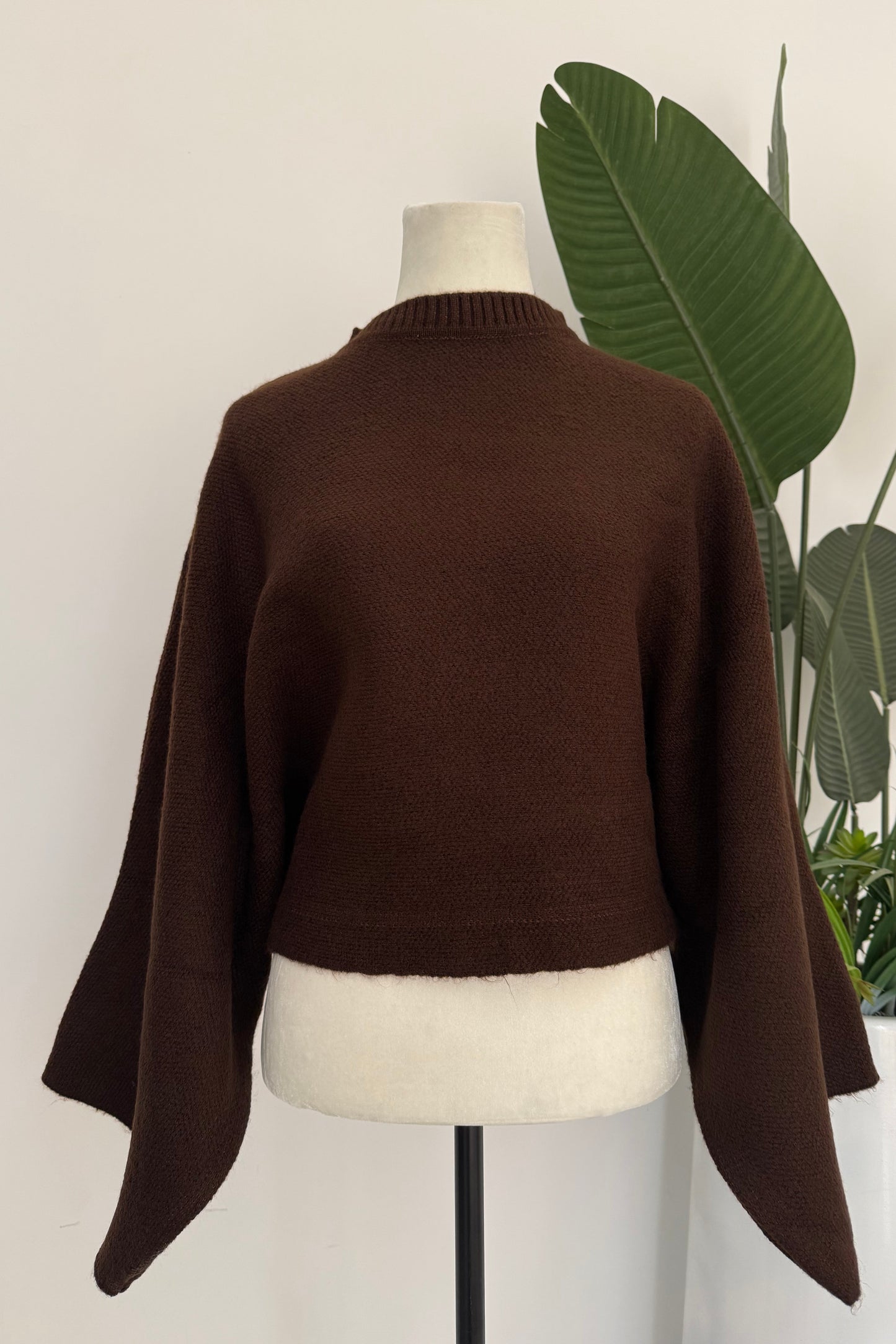 Batwing Sleeve Oversized Sweater- Brown