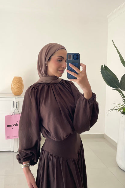 Waisted Skirt Set-Brown