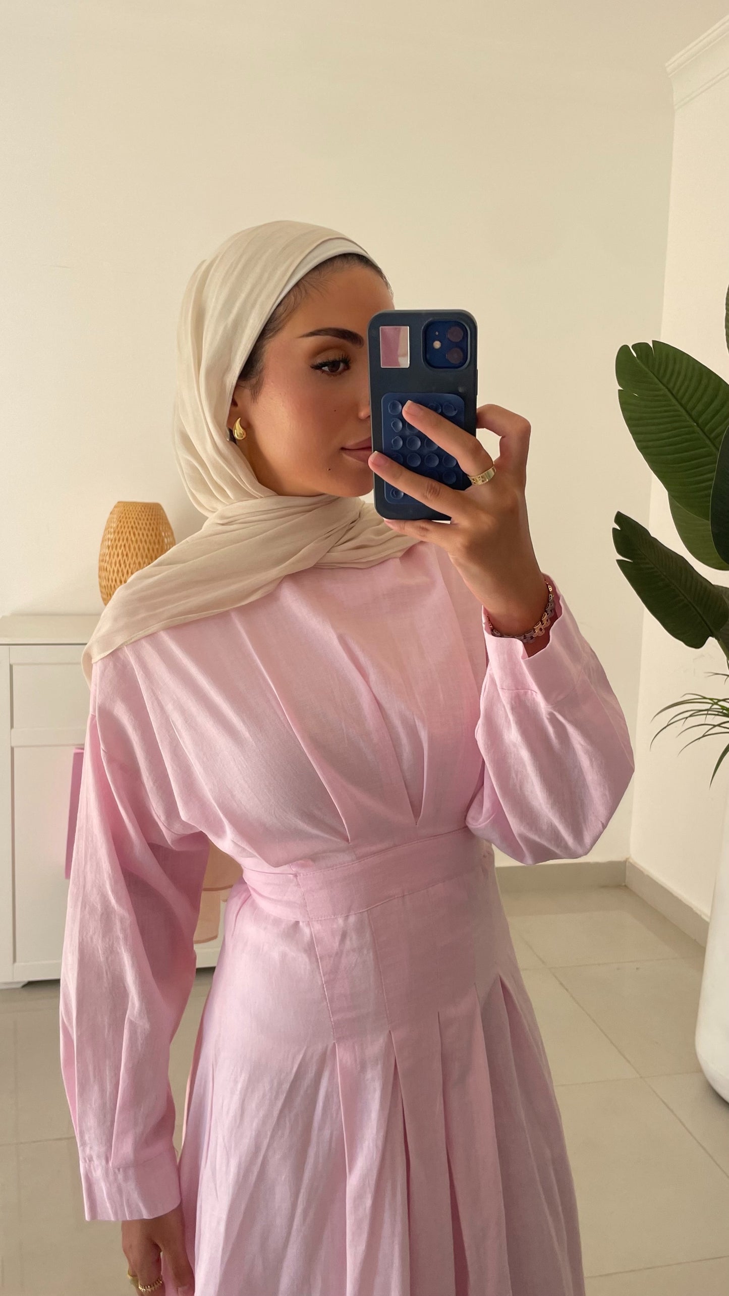 Linen Waisted Dress- Pink