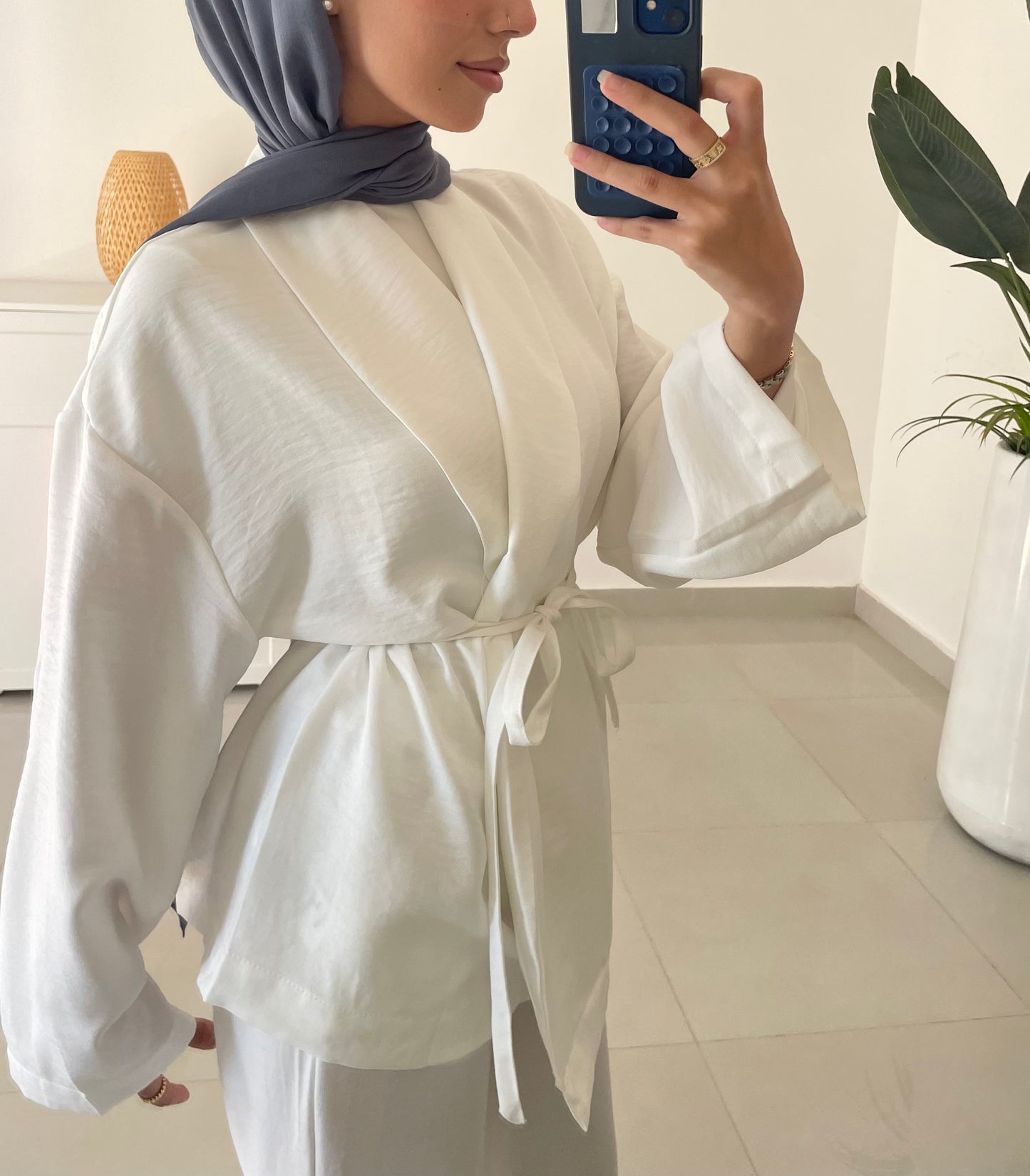 Belted Kimono Set-White