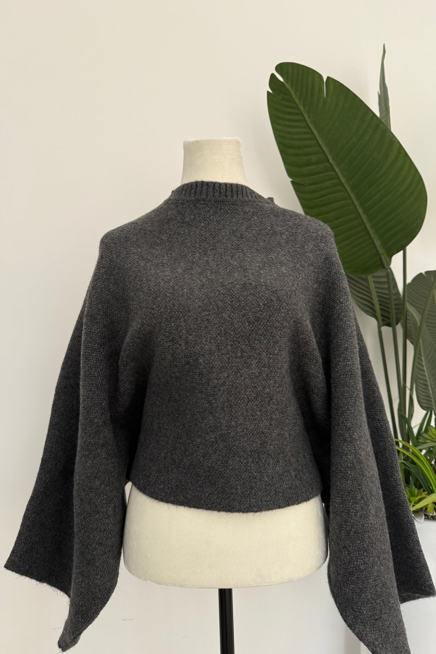 Batwing Sleeve Oversized Sweater- Gray